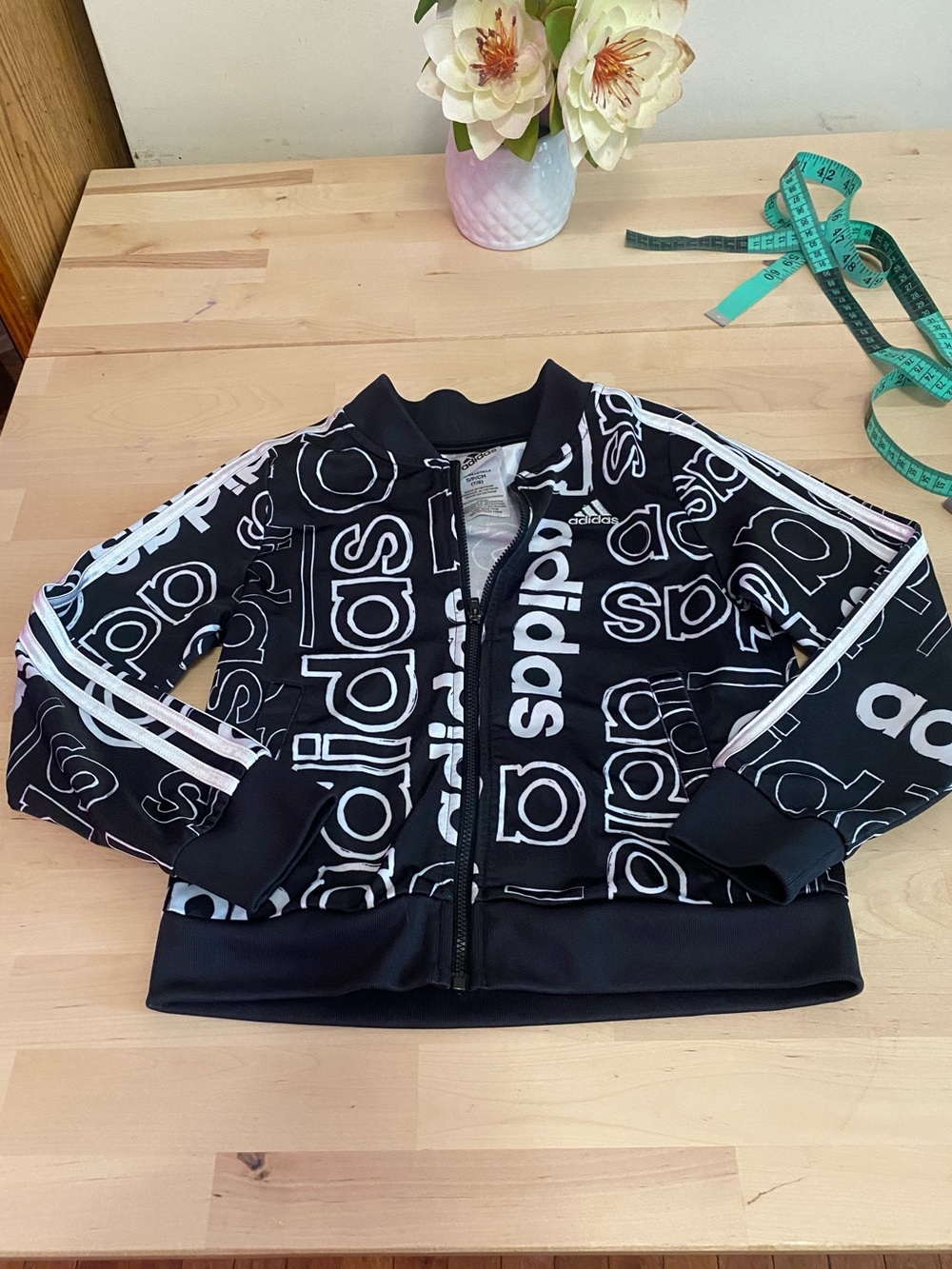 adidas Black and White Logo Zip-Up Kids